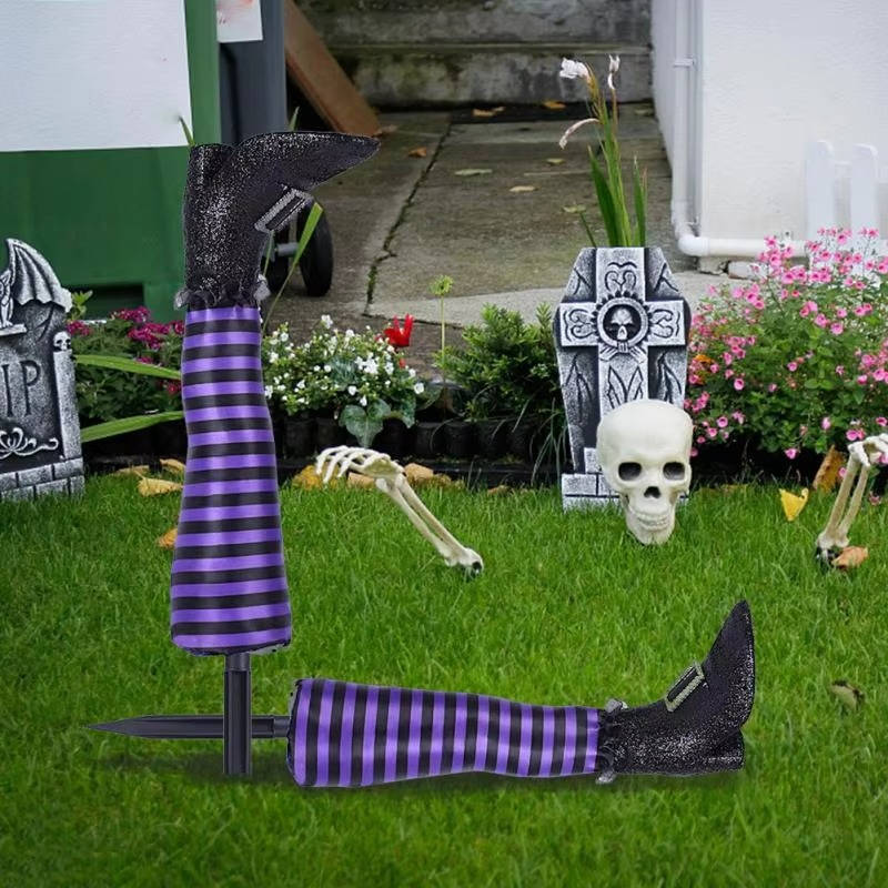 Witch Legs Halloween Yard Stake | Striped Stockings And Pointed Shoes In 5 Colors | Weather Resistant, No Tools