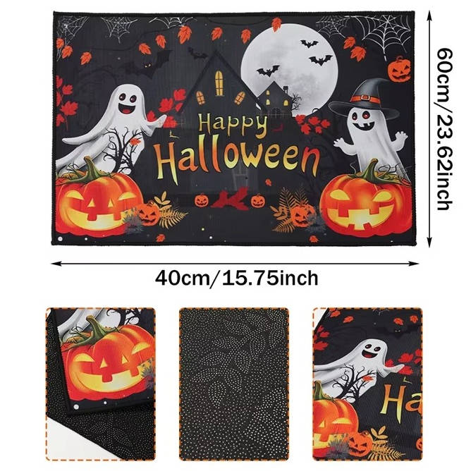 Non-slip rubber backing on the Halloween welcome mat