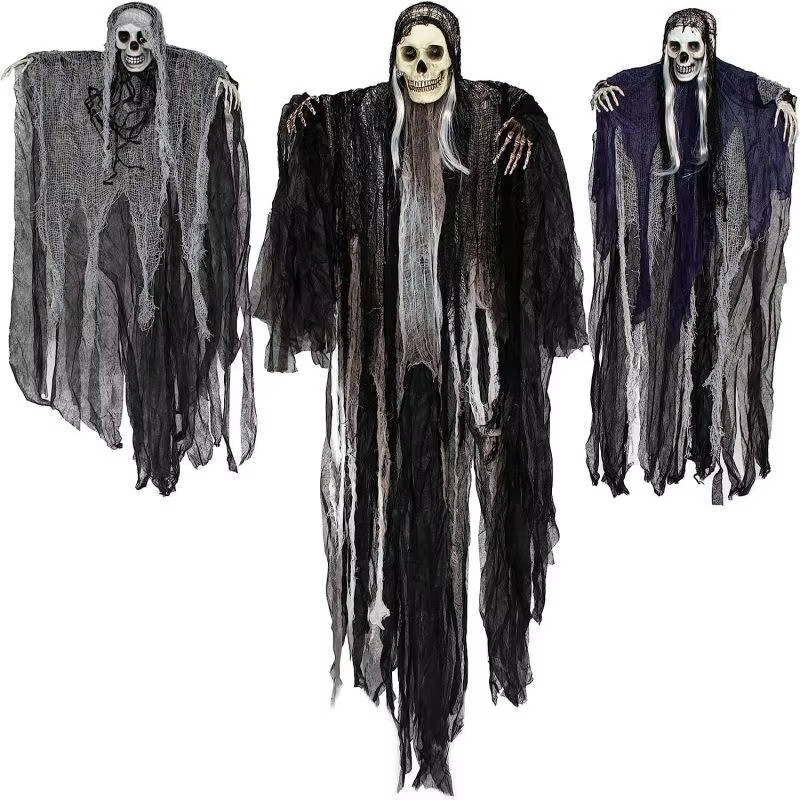 Smaller 31.5 inch reaper decoration hanging from a tree branch