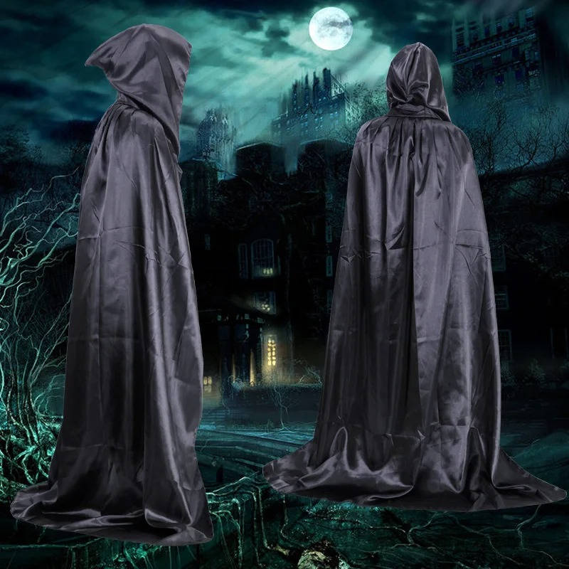 Hooded Horror Halloween Cape | Soft Polyester With Deep Drawstring Hood | Black Or Purple, 51 To 67 In Lengths