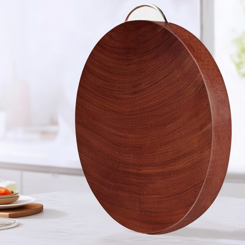 Round End Grain Cutting Board in Ironwood | Steel Hoop or Carry Handle | 11 Diameters from 9.4 to 18.9 in