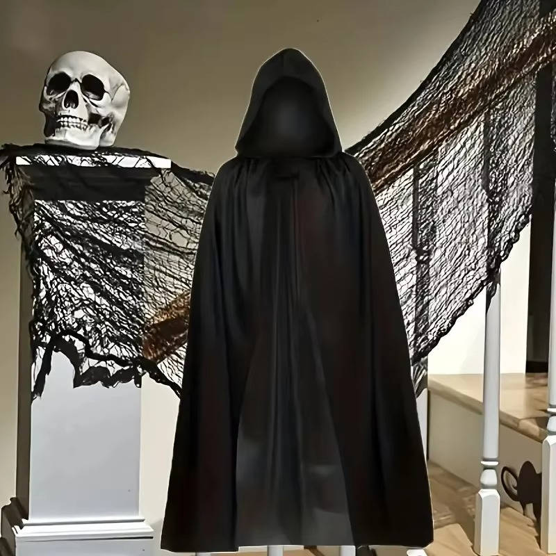 Hooded Horror Halloween Cape | Soft Polyester With Deep Drawstring Hood | Black Or Purple, 51 To 67 In Lengths