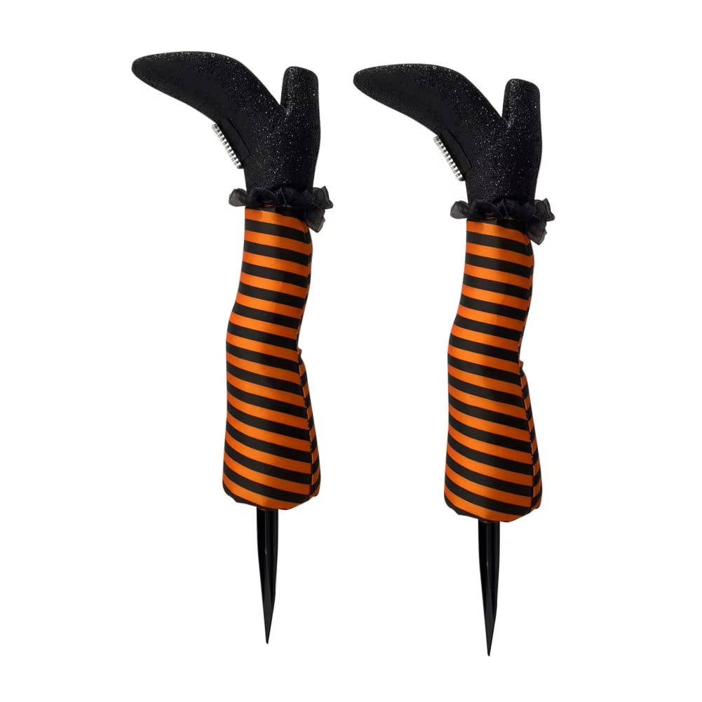 Witch Legs Halloween Yard Stake | Striped Stockings And Pointed Shoes In 5 Colors | Weather Resistant, No Tools