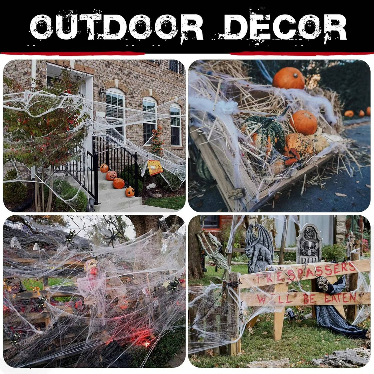 Halloween cobweb webbing shown unstretched in its pack