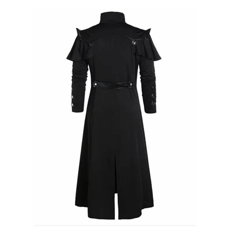 Mens Gothic Victorian Halloween Jacket | Polyester With Faux Leather Trim and 2 Inner Pockets | Black or Gray, S to 5XL