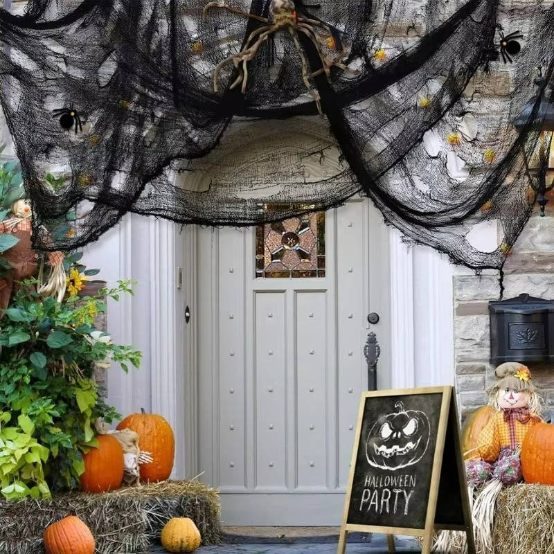 Tattered Halloween fabric paired with spiders and skulls