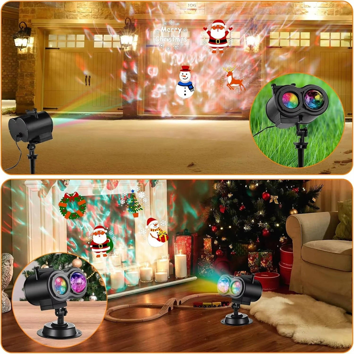 Projector light with 16 themed slides for Halloween and Christmas