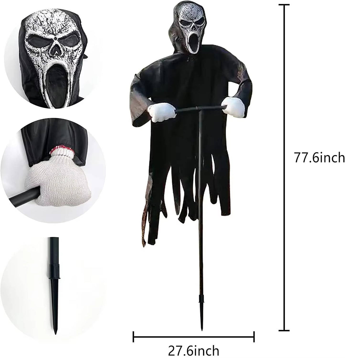 Close up of the ghost decoration mask and ground stake pole