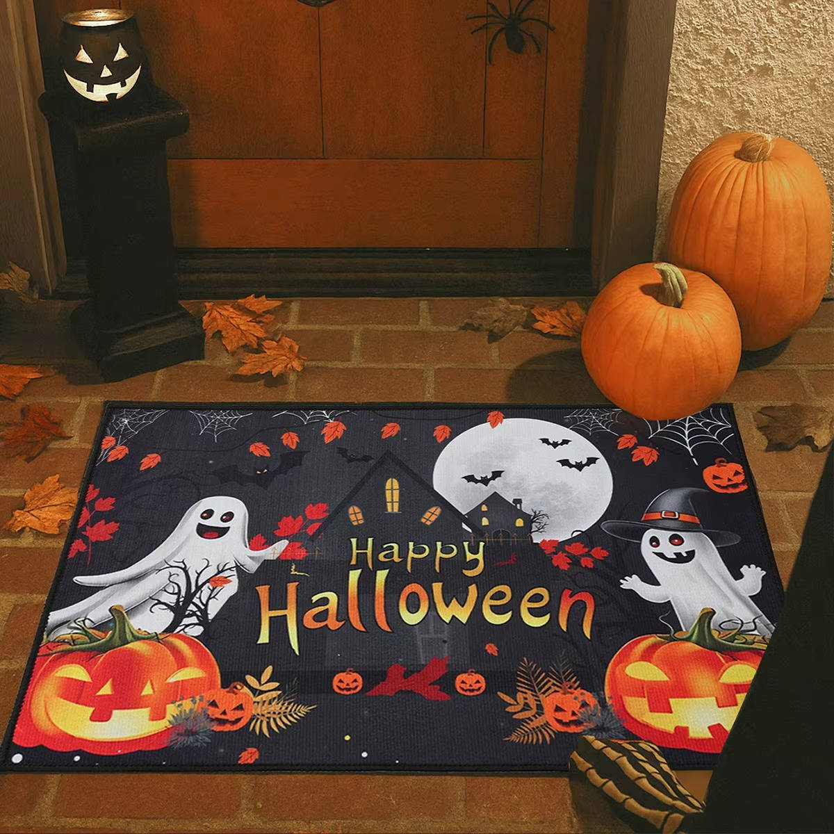 Halloween welcome doormat in the first design at a front door