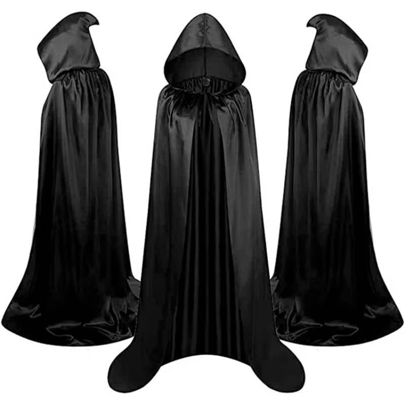 Hooded Horror Halloween Cape | Soft Polyester With Deep Drawstring Hood | Black Or Purple, 51 To 67 In Lengths