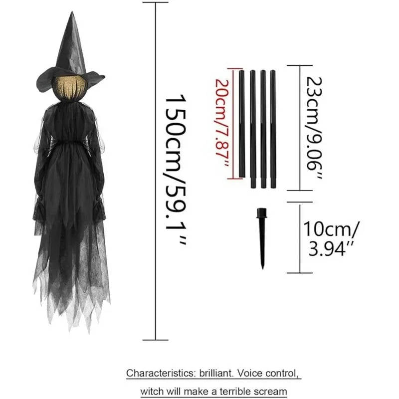 Set of three sound-activated witches on a lawn