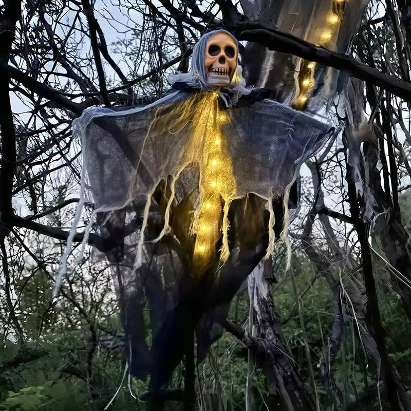 Hanging skull Halloween decoration with rope