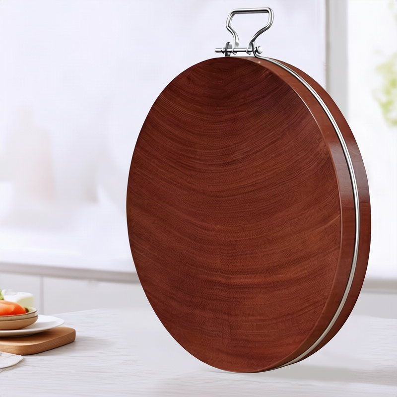 Round End Grain Cutting Board in Ironwood | Steel Hoop or Carry Handle | 11 Diameters from 9.4 to 18.9 in