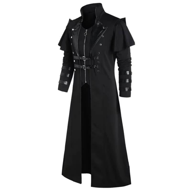 Mens Gothic Victorian Halloween Jacket | Polyester With Faux Leather Trim and 2 Inner Pockets | Black or Gray, S to 5XL