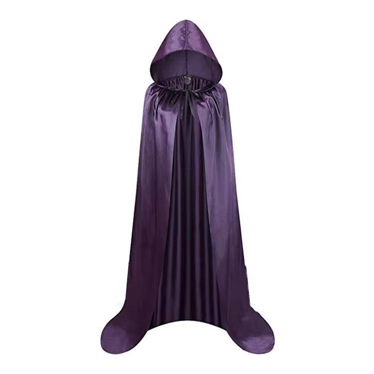 Hooded Horror Halloween Cape | Soft Polyester With Deep Drawstring Hood | Black Or Purple, 51 To 67 In Lengths