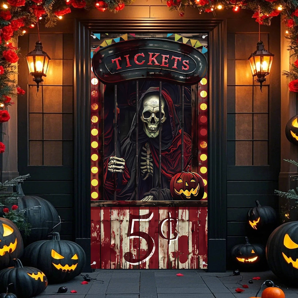 Full view of the 70 by 35 inch Halloween door cover panel