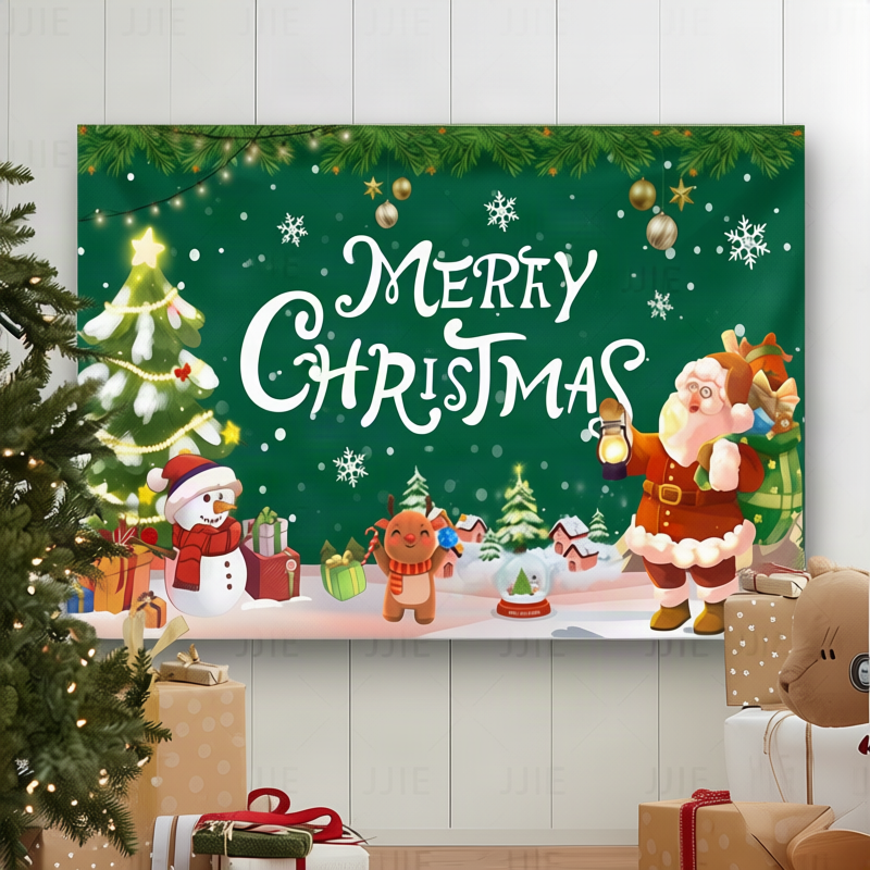 Christmas Wall Art on Canvas with a Family Motif | Festive Xmas Tapestry in 110 x 180 cm | Holiday Decor in Several Designs