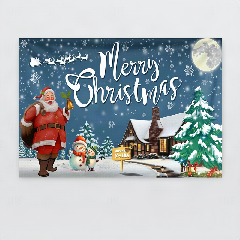 Christmas Wall Art on Canvas with a Family Motif | Festive Xmas Tapestry in 110 x 180 cm | Holiday Decor in Several Designs