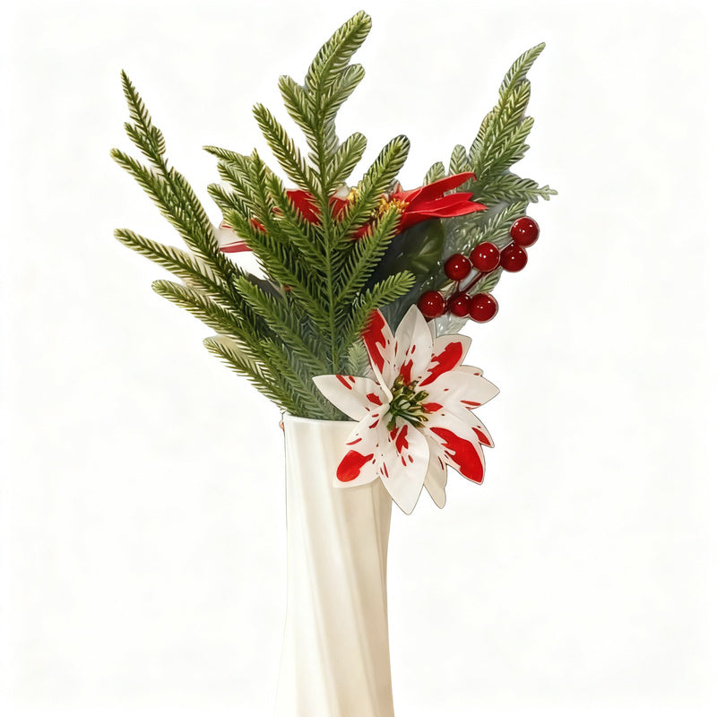 Mini Christmas Tree Arrangement in a Vase, 8 in Tall | Plastic and Wood Build for Desks and Shelves | Four Designs