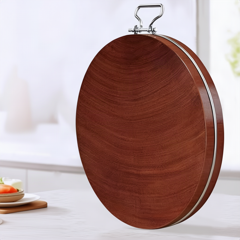 Round End Grain Cutting Board in Ironwood | Steel Hoop or Carry Handle | 11 Diameters from 9.4 to 18.9 in