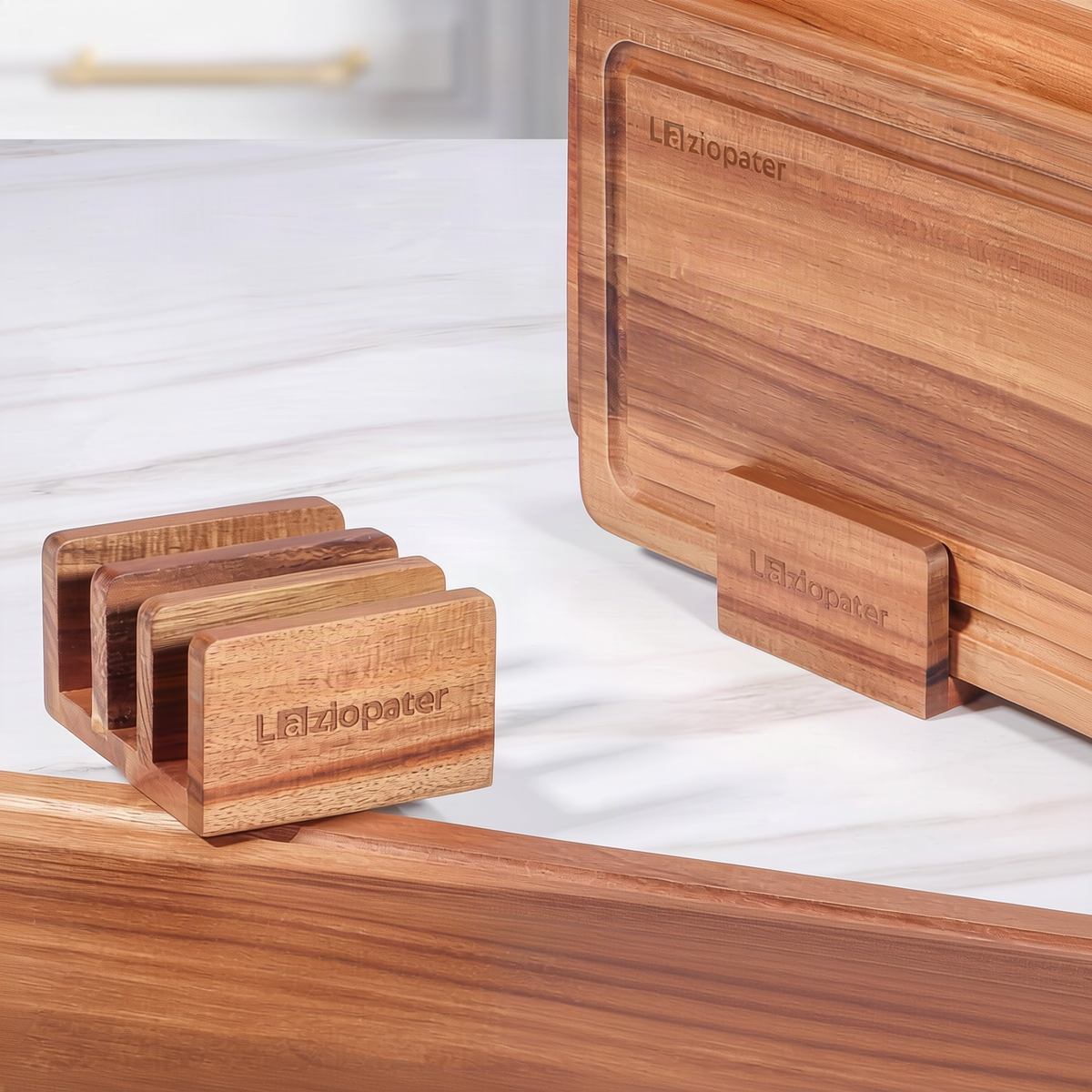 Wood Cutting Boards in Square Shape | Single Size or Three-Piece Set with Storage Base | Rinse and Wipe Clean
