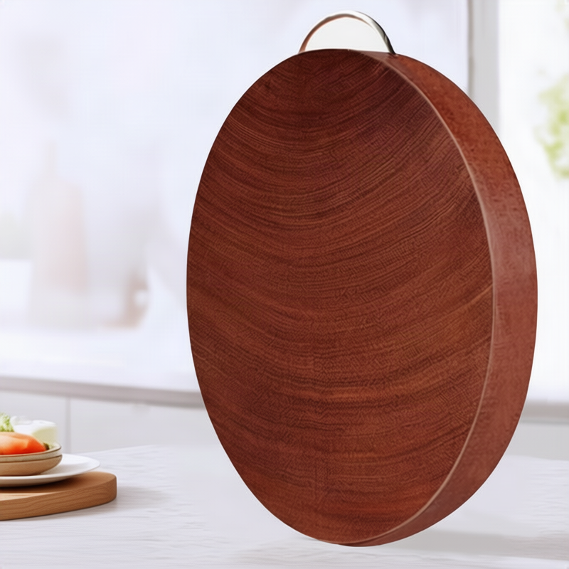 Round End Grain Cutting Board in Ironwood | Steel Hoop or Carry Handle | 11 Diameters from 9.4 to 18.9 in