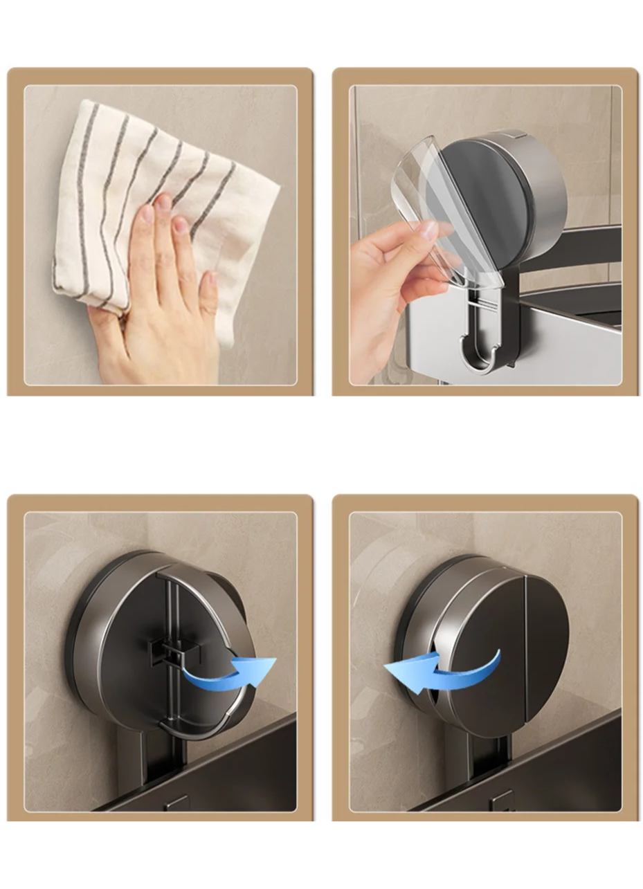 Suction Cup Shower Caddy in Aluminum, No Drilling Needed | Corner or Flat Wall Shelf for Shampoo and Soap | Four Shapes