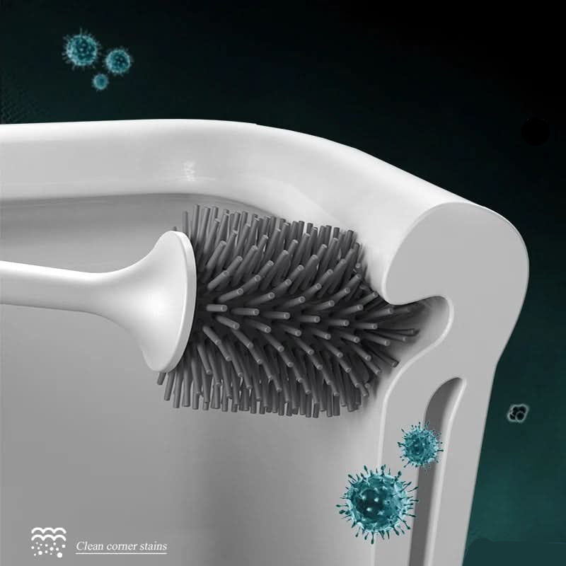 Silicone Toilet Brush & Holder Set | Floorstanding or Wall-Mounted, Black & Gray | Flexible Non-Stick Cleaning