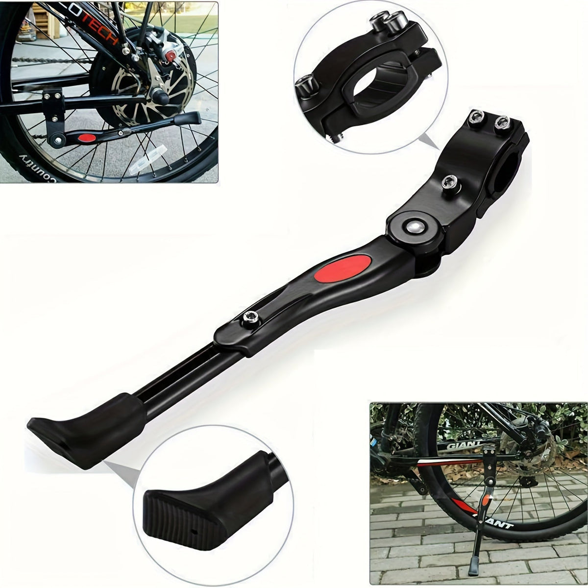 Adjustable Bike Stand with Non Slip Rubber Foot | Rear Mount Kickstand Holder | Bicycle Accessories for Road and Mountain Frames