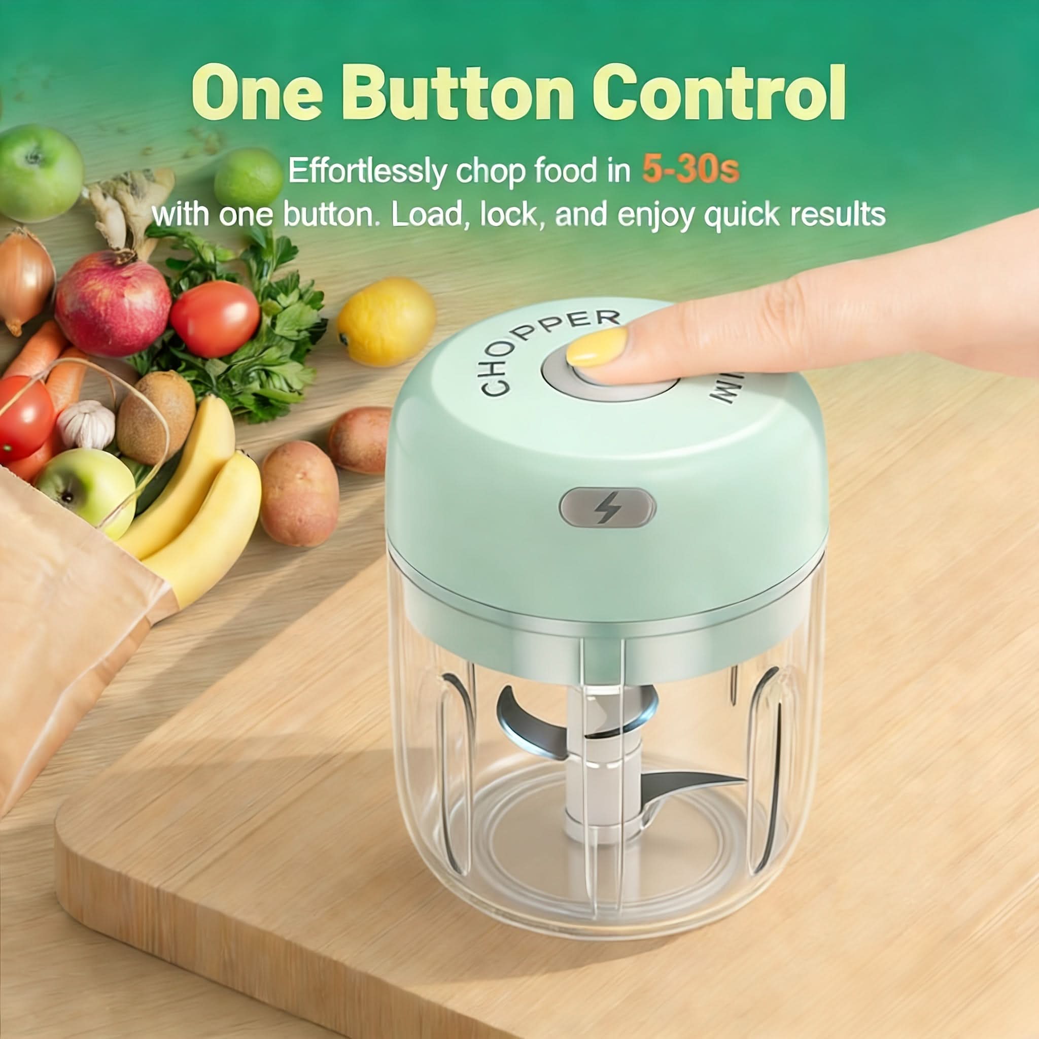Electric Mini Food Chopper 250ml | USB Rechargeable | Green, White & Pink | One-Touch Chopping for Veggies, Meat & More