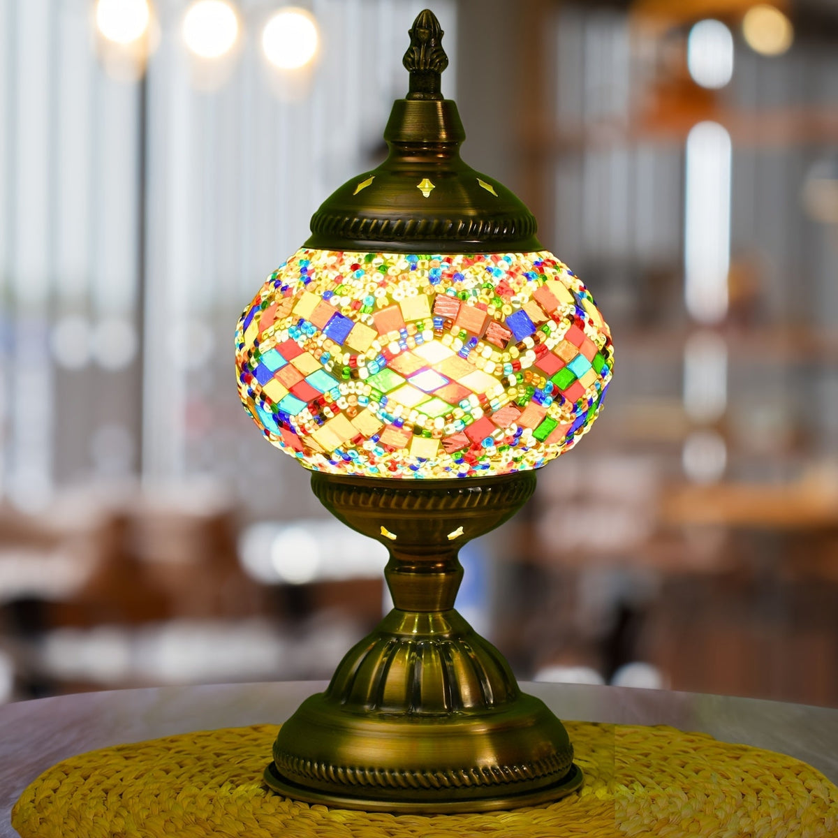 Multicolored mosaic stained glass pumpkin lamp