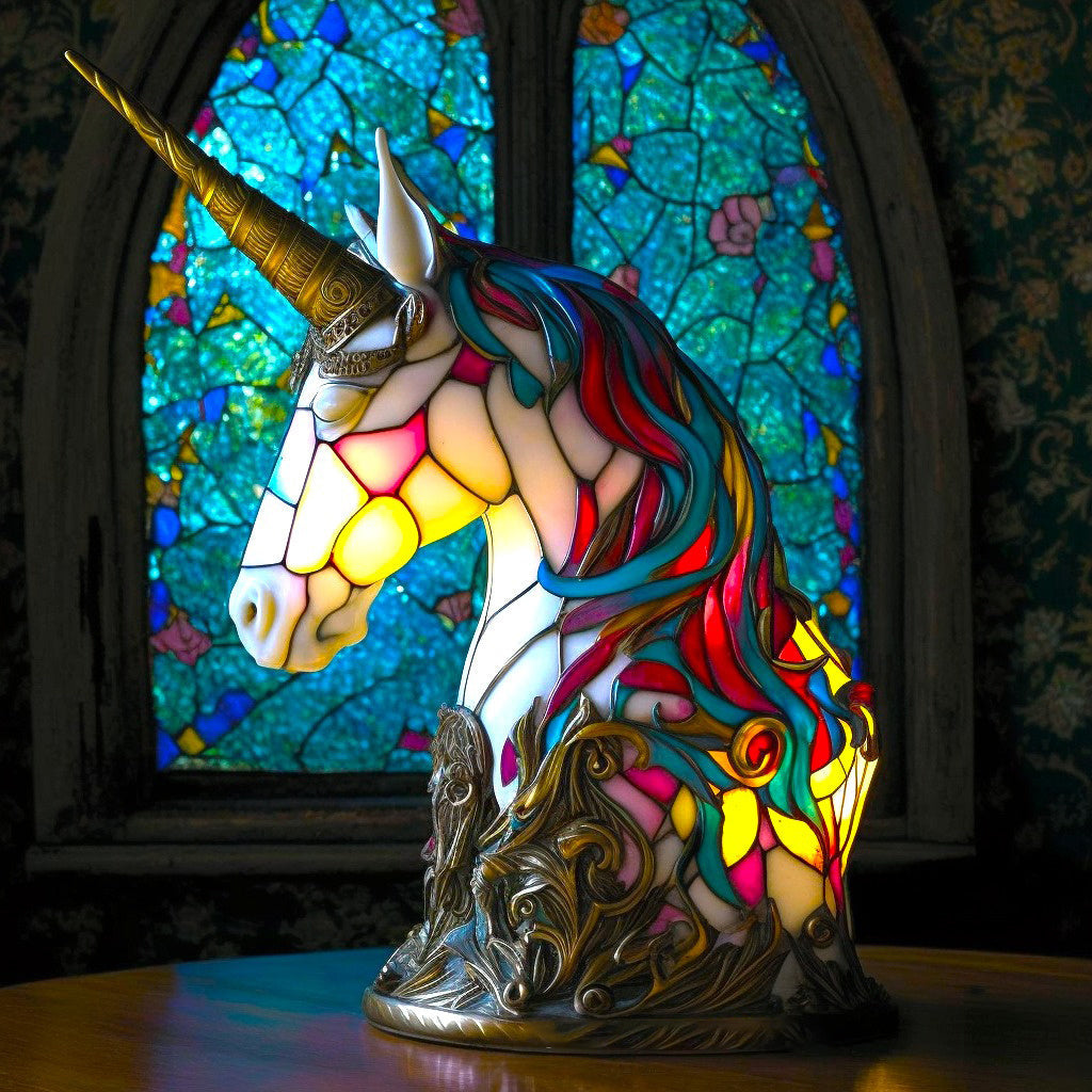 Table Lamp with Artistic Animal Base and Stained Glass Shade – Decorative Table Lighting