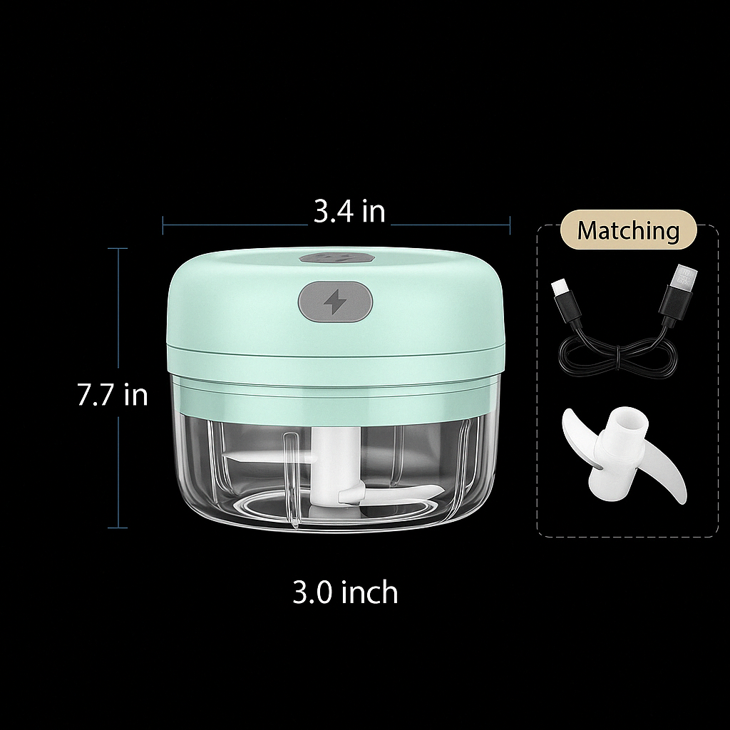 Mini Electric Food Chopper with One-Touch Lid | Stainless Blades and a 5 fl oz Bowl | USB Rechargeable Kitchen Gadgets
