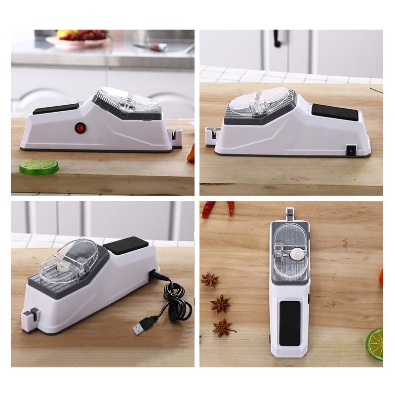 Electric Knife Sharpener with Two Slots and Whetstone Pad | USB Rechargeable for Knives and Scissors | 5-Second Edge