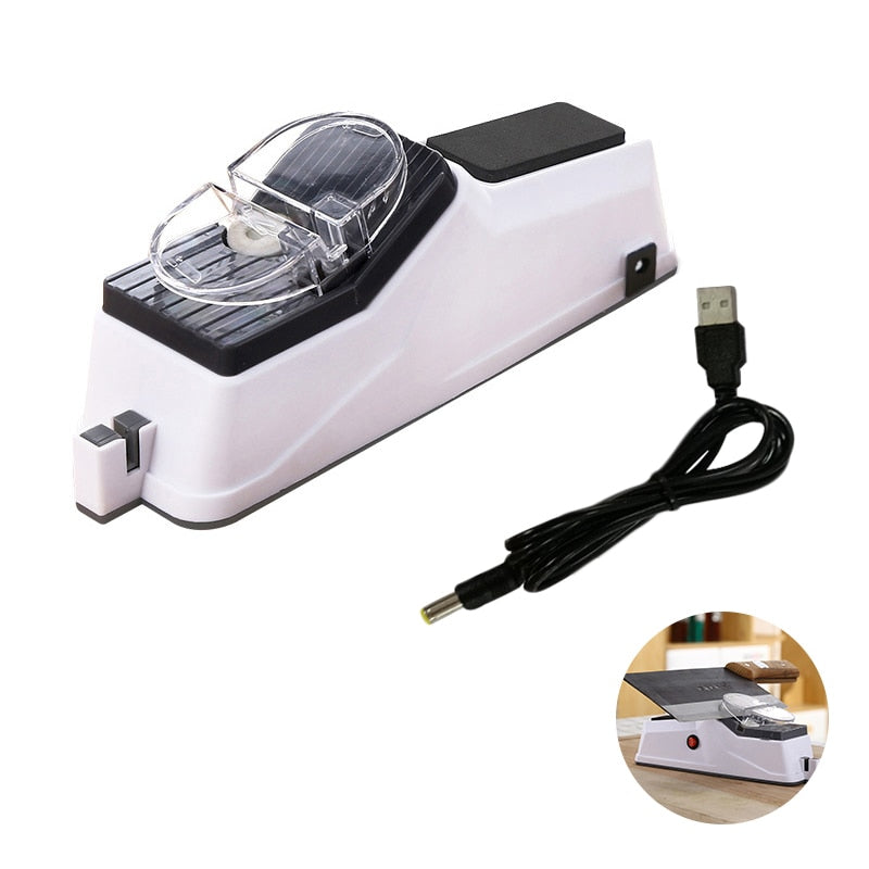 Electric Knife Sharpener with Two Slots and Whetstone Pad | USB Rechargeable for Knives and Scissors | 5-Second Edge