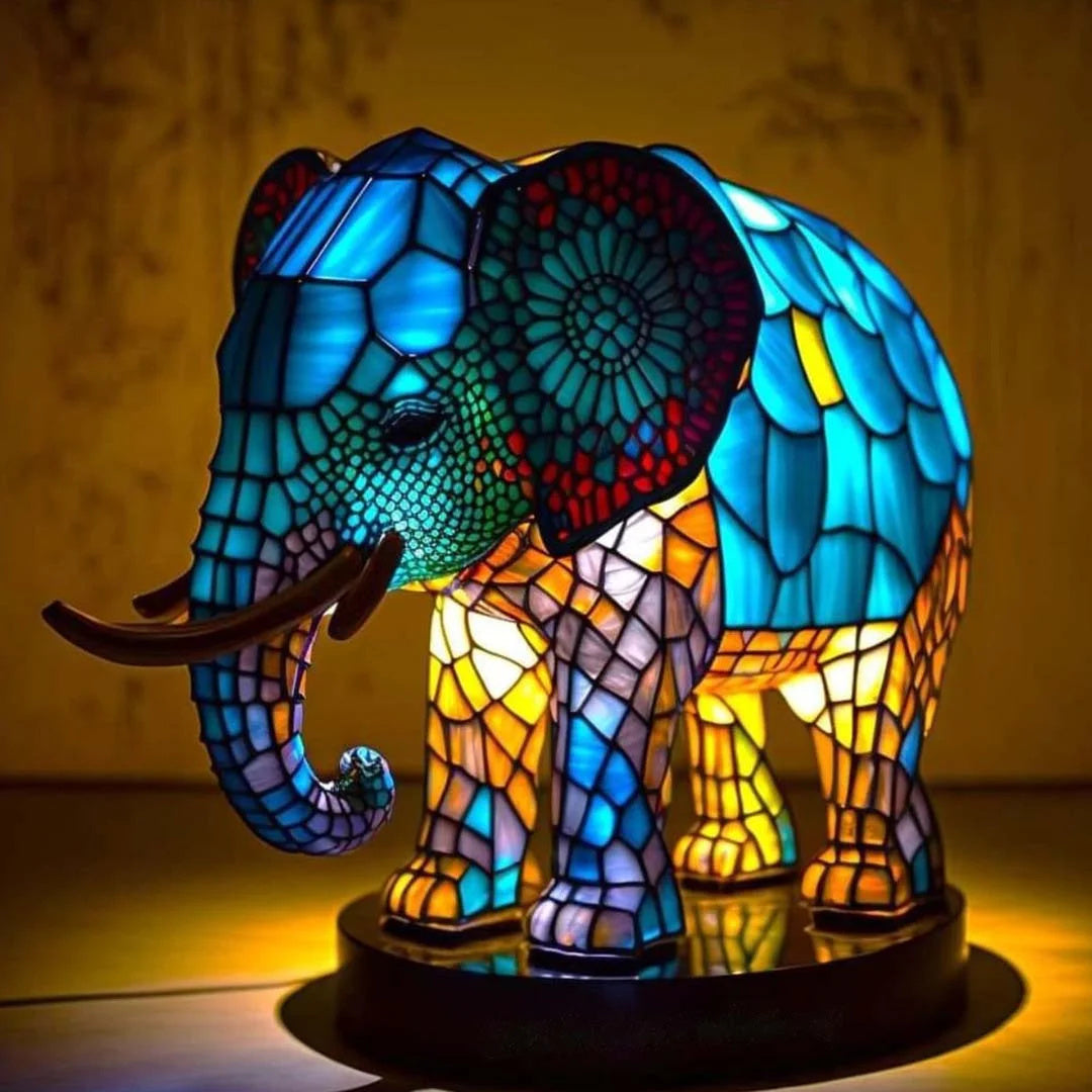 Table Lamp with Artistic Animal Base and Stained Glass Shade – Decorative Table Lighting