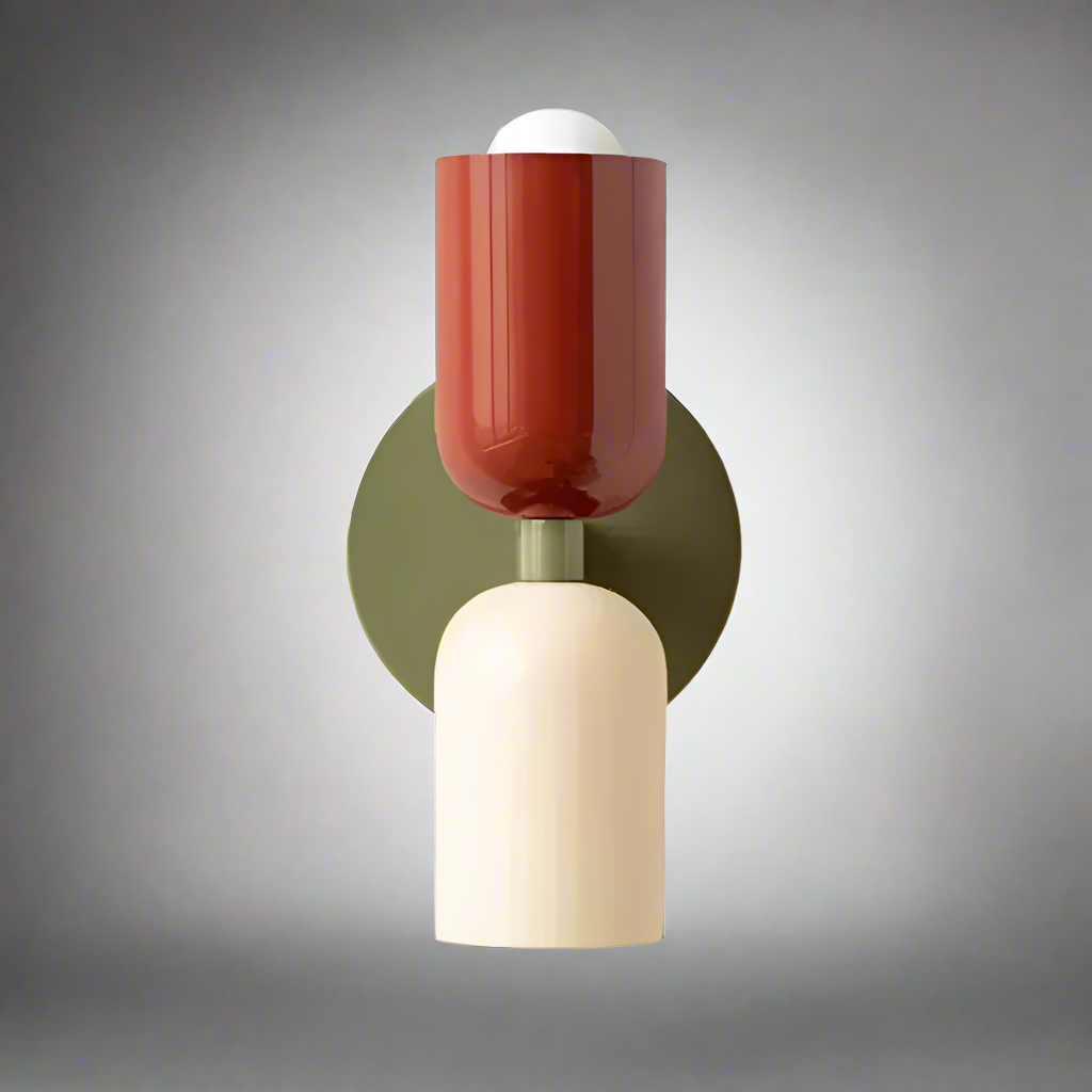 Modern Scandinavian Wall Sconce | Two Light Metal Fixture for Bedroom, Hallway or Living Room | 6 Color Combinations