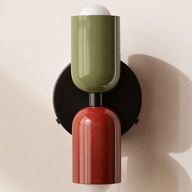 Modern Scandinavian Wall Sconce | Two Light Metal Fixture for Bedroom, Hallway or Living Room | 6 Color Combinations