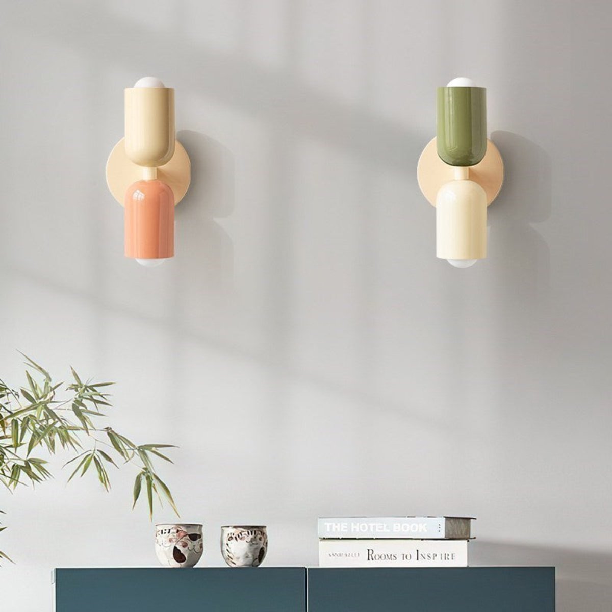 Modern Scandinavian Wall Sconce | Two Light Metal Fixture for Bedroom, Hallway or Living Room | 6 Color Combinations