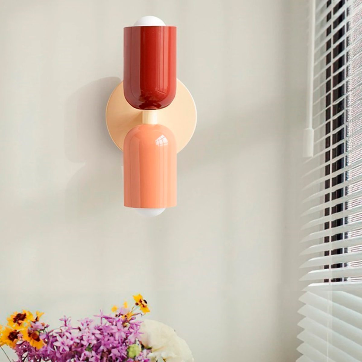 Modern Scandinavian Wall Sconce | Two Light Metal Fixture for Bedroom, Hallway or Living Room | 6 Color Combinations