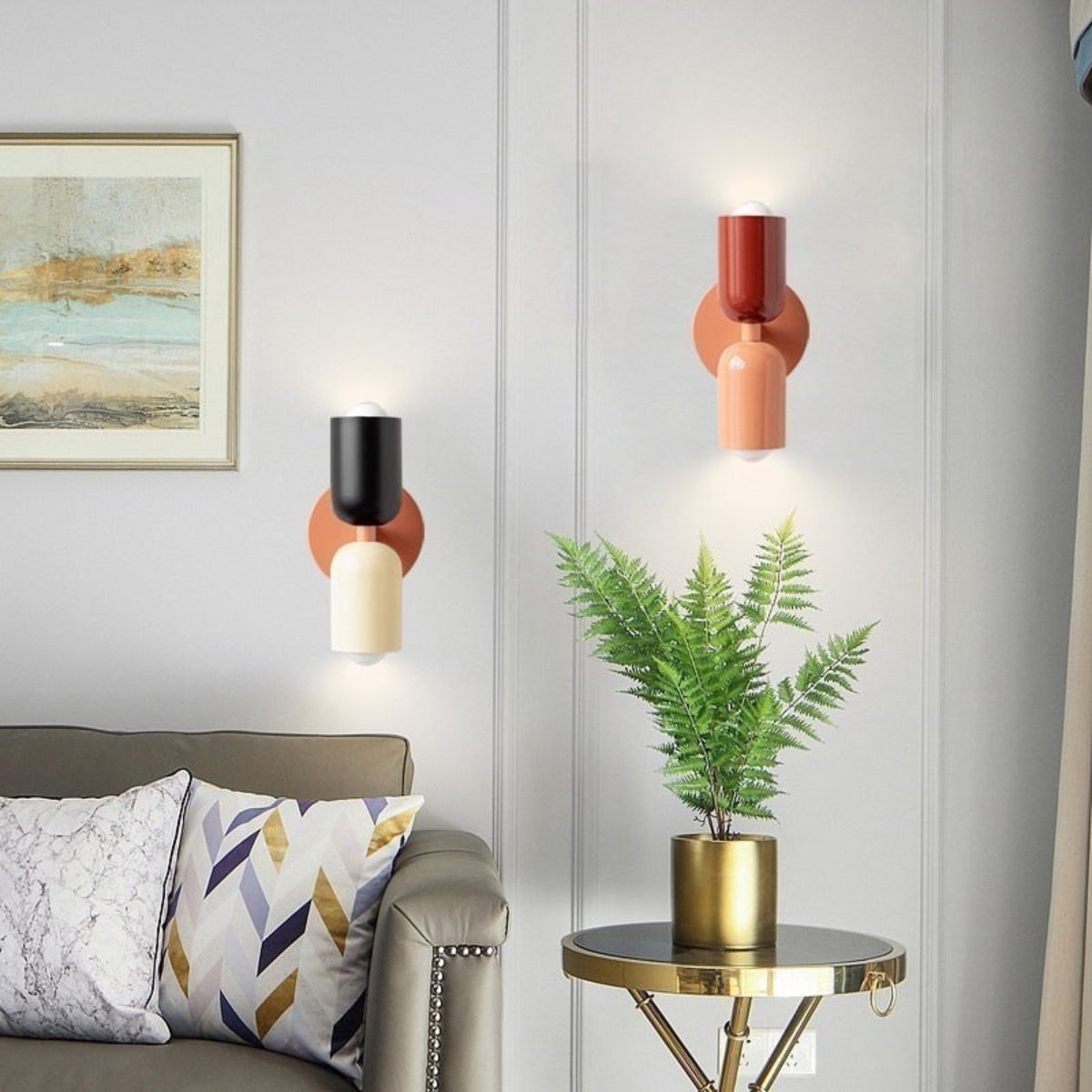 Modern Scandinavian Wall Sconce | Two Light Metal Fixture for Bedroom, Hallway or Living Room | 6 Color Combinations