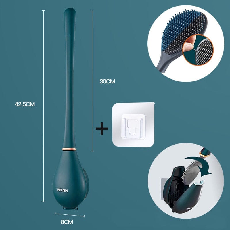 Silicone Toilet Brush with a Flat Head and Wall Holder | Dries Fast, Holds Less Grime Than Synthetic Fiber | Three Colors