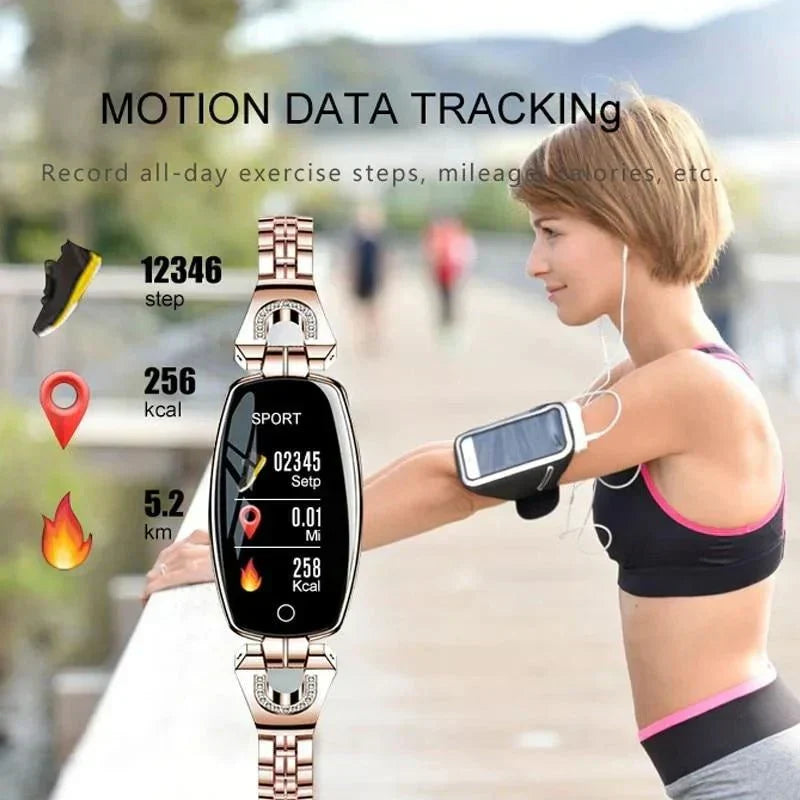 Fitness Band and Smart Watch with a Steel Link Bracelet | Heart Rate, Sleep and Step Data | IP67 Water Resistant, Gold or Silver