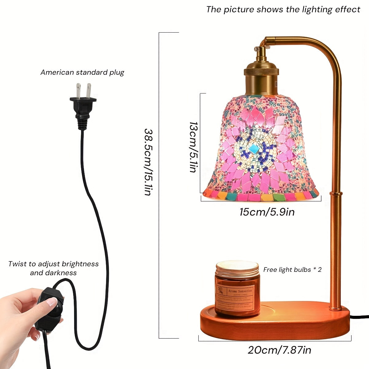 Vintage metal stand and candlestick shape of the mosaic lamp