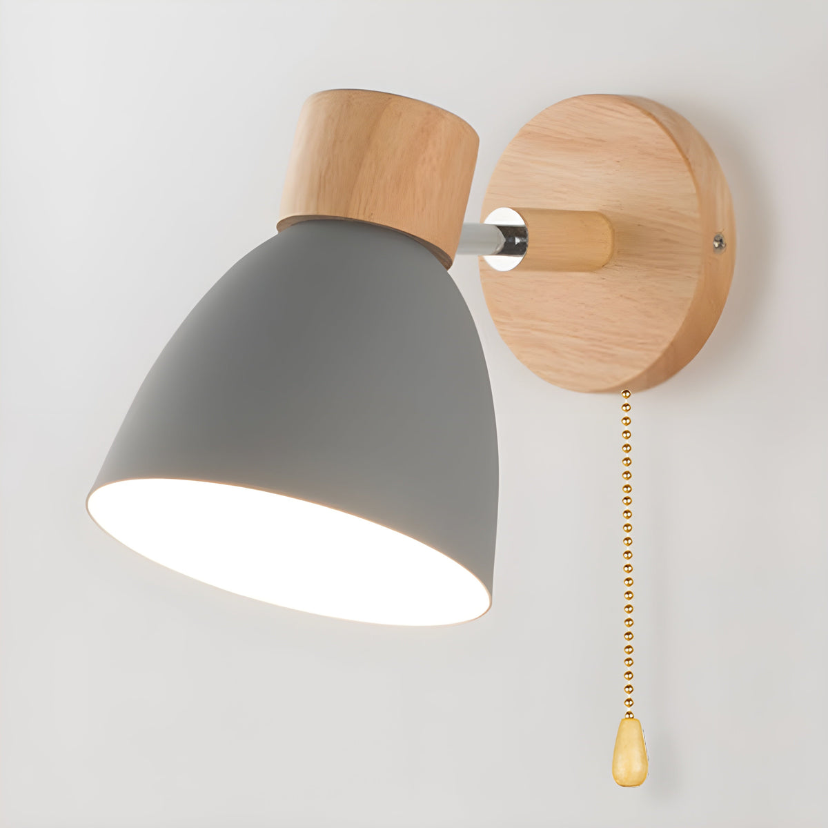Nordic Wood Wall Sconce with an Adjustable Head for the Bedroom | Built In Switch and E27 Fitting | Five Colors