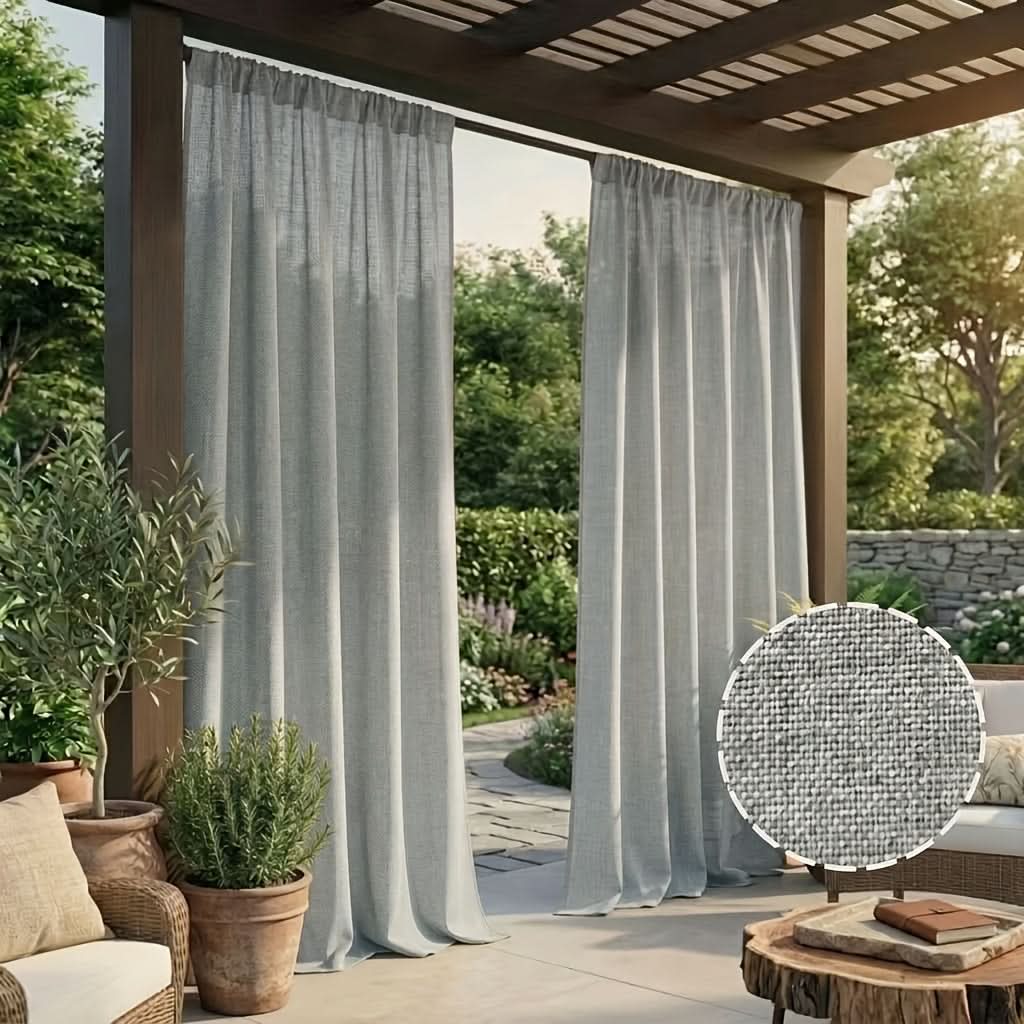 Bohemian Linen-Look Outdoor Curtain Panels 56 x 84-120 In | 4 Colors | Privacy & Shade for Patios, Pergolas & Balconies