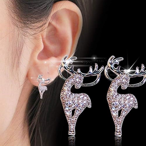 Reindeer Earrings in 925 Sterling Silver | Christmas Holiday Jewelry for Women | Lightweight Festive Xmas Gift Idea