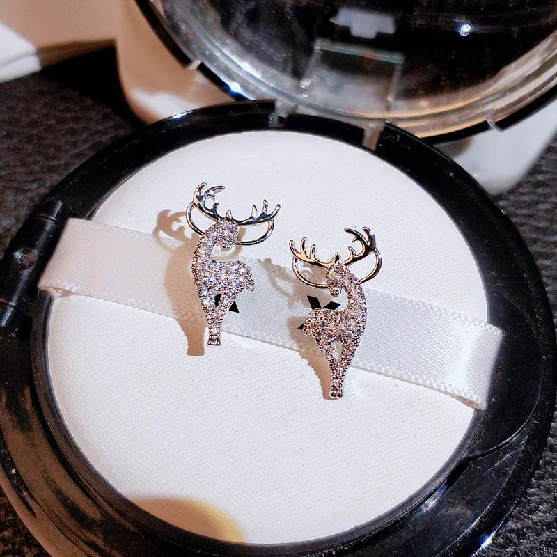 Reindeer Earrings in 925 Sterling Silver | Christmas Holiday Jewelry for Women | Lightweight Festive Xmas Gift Idea