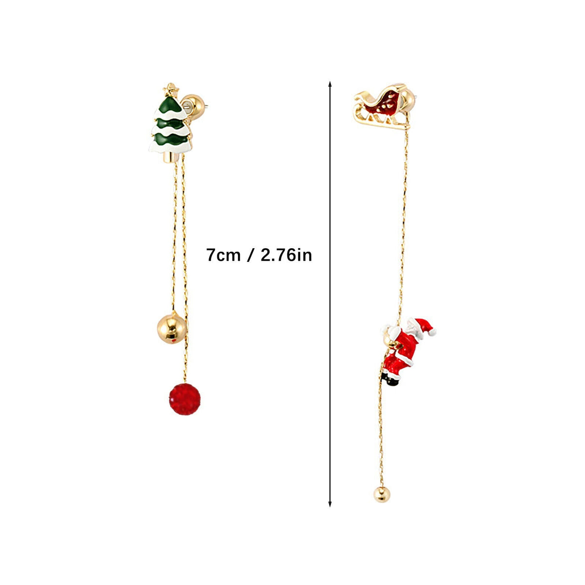 Santa Tassel Christmas Earrings with Tree or Snowflake Charm | Long 8 cm Dangle Festive Jewelry | Stainless Steel