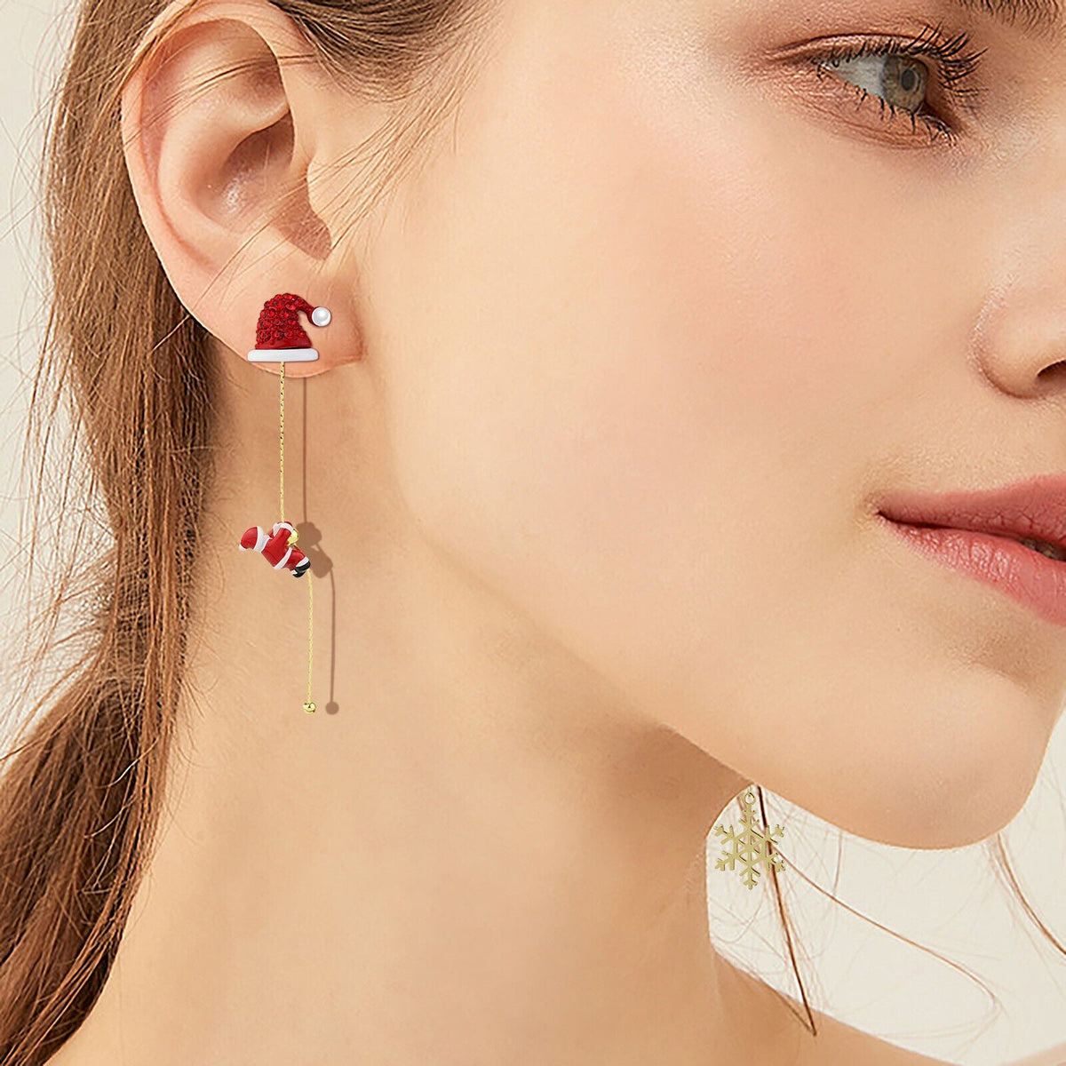 Santa Tassel Christmas Earrings with Tree or Snowflake Charm | Long 8 cm Dangle Festive Jewelry | Stainless Steel